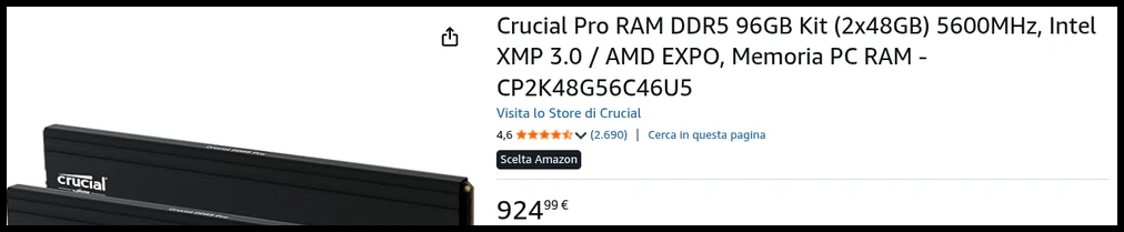 The same CP2K48G56C46U5 kit, now 924,99€. Around 5.5x in just over two years, this is crazy.