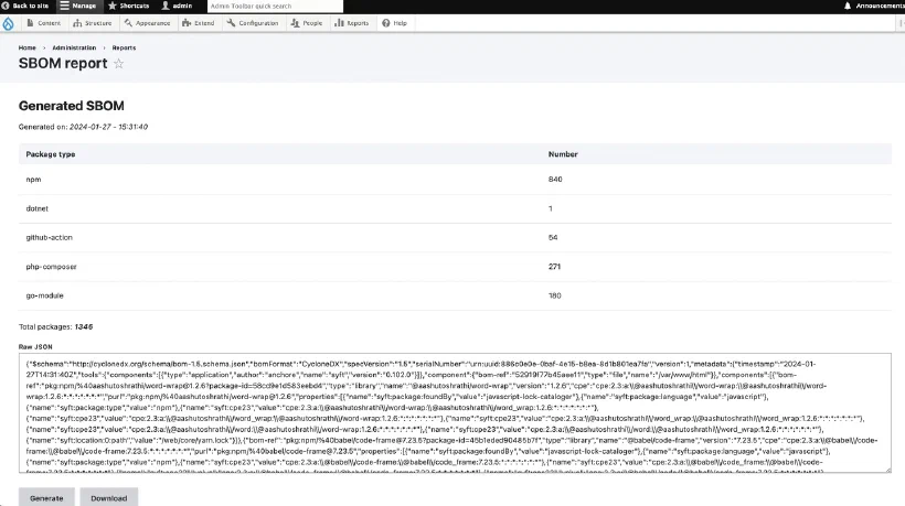The 2024 admin page: a count of packages per type and a wall of raw JSON. It worked, but nobody would read it.