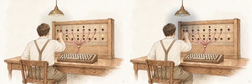 The switchboard cover in the browser with the pendant lamp lit, and switched off by a click. The pool around the lamp shows the unlit drawing, so the shade loses its glow and the wall behind it its warmth.