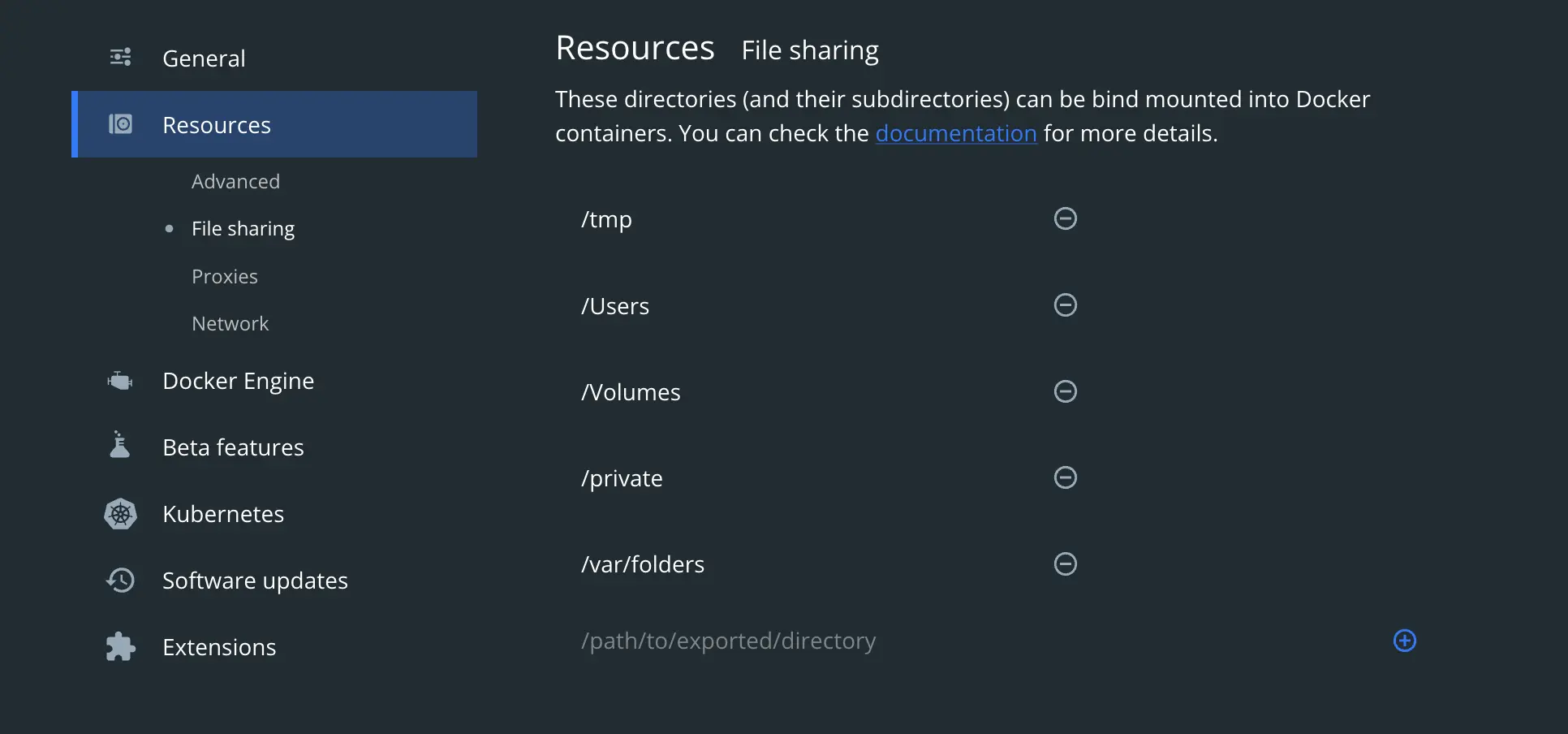 Docker Desktop bind mount settings